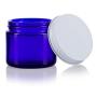 Cobalt Blue Thick Glass Straight Sided Jar with White Metal Airtight Lid - 2 oz / 60 ml (12 pack) + Spatulas and Labels