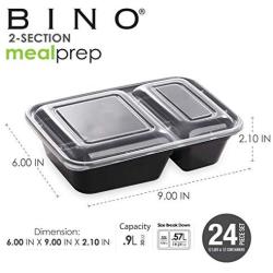 BINO Meal Prep Containers with Lids - 2 Compartment /30 oz [12-Pack], Black - Bento Box Lunch Containers for Adults Food Containers Meal Prep Food Prep Containers Tupperware Set