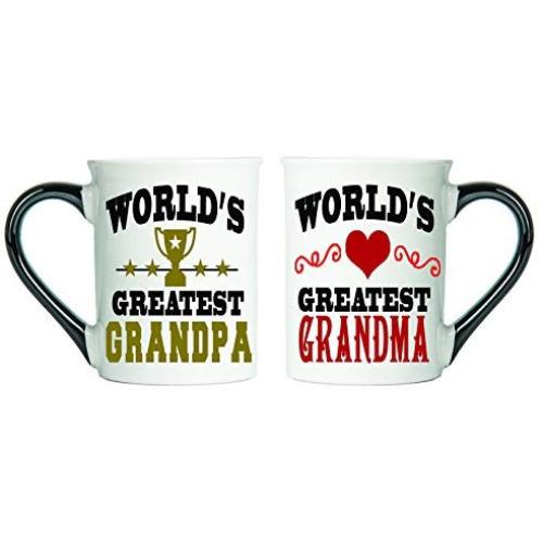 Cottage Creek Grandma Grandpa Gifts Set of Two 18 Ounce Worlds Greatest Grandma and Worlds Greatest Grandpa Coffee Mugs/Grandparent Gifts Grandma Mug Grandpa Mug [White]