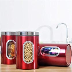 3pcs 202 Stainless Steel Tea Coffee Canisters Storage Jar with Window Home Kitchen Storage Jar for Coffee Sugar Candy Nuts Xiaolanwelc