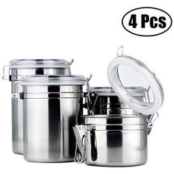 Set of 4 Pcs Stainless Steel Airtight Canister Set, Food Storage Container with Clear Lid Locking Clamp 17oz,27oz,33oz,40oz