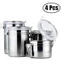 4 Pack Airtight Canister Stainless Steel Coffe Bean Milk Container Rustproof Kitchen Counter Storage Jar with Transparent Cover and Valve