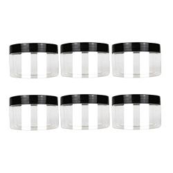 6PCS 120ML 4oz Refillable Transparent Wide Mouth Bait Vial Packing Bottles with Black Screw Cap-Plastic Pot Jars Cream Lotion Cosmetic Storage Holder Containers