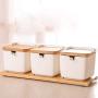 LQQGXLCondiment bottle, jar condiment storage box Spice jar white, ceramic sugar jar with lid, condiment jar, seasoning box set with lid spoon and tray