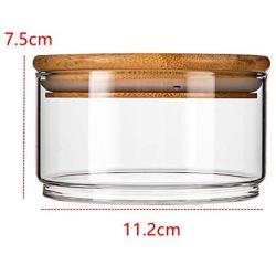 Onepine 500ml Glass Salad Bowl with Wooden Lid, Clear Glass Food Jar for Serving Tea, Coffee, Sugar, Spice and More