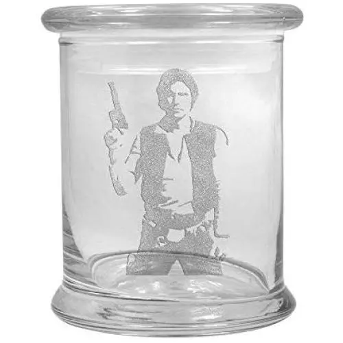 12 oz Clear Glass storage Herb Stash Jar and Lid with Han Solo Logo 12 oz Clear Glass storage Herb Stash Jar and Lid with Han Solo Logo