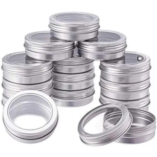BENECREAT 14 Pack 2 OZ Tin Cans Screw Top Round Aluminum Cans Screw Lid Containers with Clear Window - Great for Store Spices, Candies, Tea or Gift Giving (Platinum) BENECREAT 14 Pack 2 OZ Tin Cans Screw Top Round Aluminum Cans Screw Lid Containers with Clear Window - Great for Store Spices, Candies, Tea or Gift Giving (Platinum)