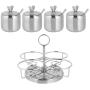 idalinya Stainless Steel Jars Spice Storage Containers Condiment Pot Canisters Sets Kitchen Counter Tins Labels Rotate for Salt Spices Four Seasoning Bottles with Spoon
