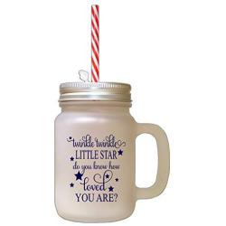 Navy Twinkle Twinkle Little Start Do You Know How Loved You Frosted Glass Mason Jar With Straw