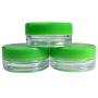 (Quantity: 100 Pieces) Beauticom 3G/3ML Round Clear Jars with GREEN Lids for Scrubs, Oils, Toner, Salves, Creams, Lotions, Makeup Samples, Lip Balms - BPA Free