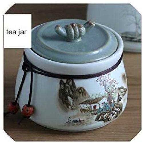 Chinese Style Tea Jar Hand Painted Landscape Pattern Ceramic Seal Flower Tea Cans Seal Canister Tea Caddies Decor Collection,A