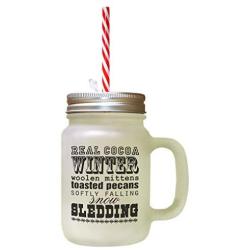Black Winter Woolen Mittens Toasted Pecans Frosted Glass Mason Jar With Straw