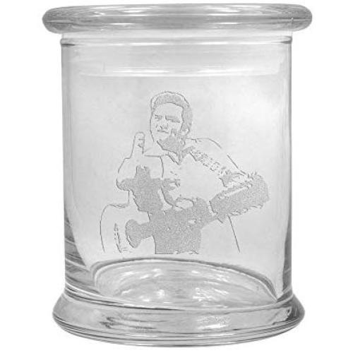 12 oz Clear Glass storage Herb Stash Jar and Lid with Johnny Cash Bird Logo