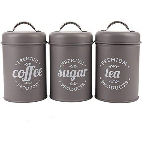 Cwg 3Pcs/Set Tea Sugar and Coffee Airtight Storage Canister Jars with Lids-grey