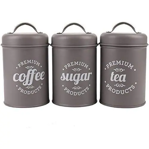 Cwg 3Pcs/Set Tea Sugar and Coffee Airtight Storage Canister Jars with Lids-grey Cwg 3Pcs/Set Tea Sugar and Coffee Airtight Storage Canister Jars with Lids-grey