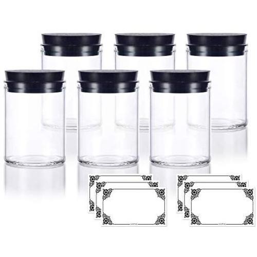 2 oz Premium Borosilicate Clear Glass Jars with Silicone Covered Cork Lid (6 Pack) + Labels