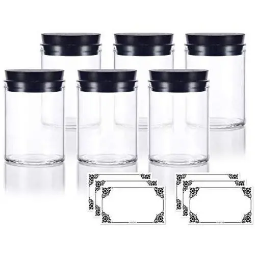 6er Pack Premium Klare Borosilikatglasbehälter mit Silikonstopfen und Etiketten (2 oz)