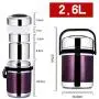 Edelstahldose mit Dichtung, Lebensmittelbehälter, Thermoskanne, Lunchbox, Thermos für Schule, Picknick, Büro, Outdoor, Lila, 2,6L
