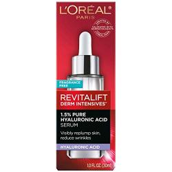 Hyaluronic Acid Serum for Skin, LOreal Paris Skincare Revitalift Derm Intensives 1.5% Pure Hyaluronic Acid Face Serum, Hydrates, Moisturizes, Plumps Skin, Reduces Wrinkles, Anti Aging Serum, 1 Oz