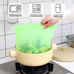 Reusable Silicone Food Storage Bags,WOHOME Freezer Airtight Seal Food Preservation Bags/Food Grade/Versatile Preservation Bag Container for Vegetable,Liquid,Snack,Meat,Fruit/4xLarge 50oz+4xSmall 30oz