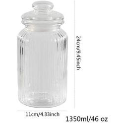 Clear Glass Candy Jar with Lid - Cookie Container Large Tea Storage Canisters Food Storage Container (1350 ML/45.6OZ)