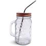 Mason Jar Mugs with Handle, Regular Mouth Colorful Lids with 2 Reusable Stainless Steel Straw, Set of 2 (Rose Gold), Kitchen GLASS 16 oz Jars,''Refreshing Ice Cold Drink'' & Dishwasher Safe