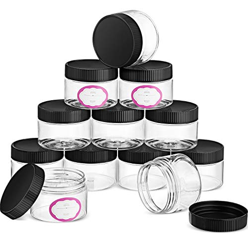 20 Pieces Clear Plastic Cosmetic Jars with Screw On Lids and Labels, Refillable Empty Jars Transparent Portable Containers for Makeup Cosmetic Samples Small Jewelry