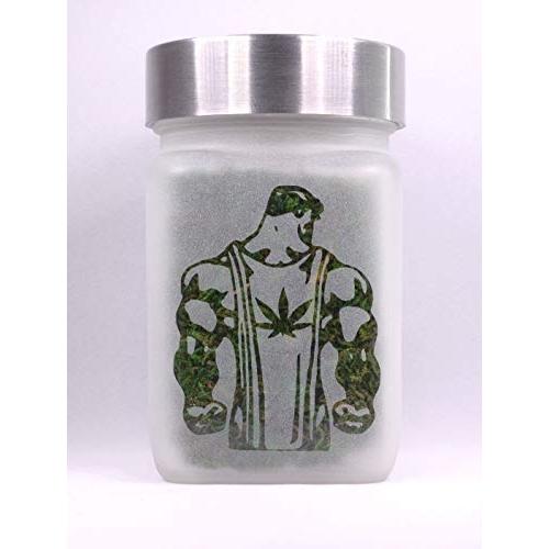 Stash Jar with Super Human and Pot Leaf Design - Smell Resistant, Air Tight, Food Grade Herb Storage, 3" Tall x 2" Wide - Perfect for Gifting