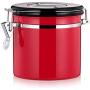 joyMerit Stainless Steel Airtight Canister with Co2 Vent Valve＆ Date Tracker Wheel and Locking Clamp for Kitchen, Coffee Ground Vault Jar, Red, 27-ounce