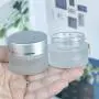 Empty Frosted Clear Glass jar with Inner Liners and Lids and Mini Spoon, 0.53oz Round Glass Jars-Silver Lids for Cream jars, Cosmetics, Diy, Make up, Homemade Sample-10PCS