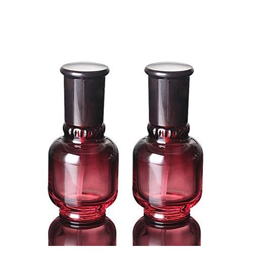 2 pcs 1.7 Oz Wine Red Glass Lotion Bottle With Plastic Pressure Pump,Empty Refillable Face Cream Jar Makeup Lotion Cosmetic Packaging Containers-FREE funnel