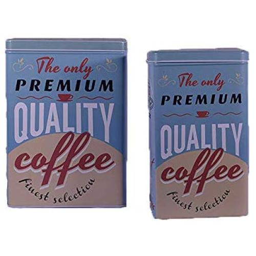 Metal Tin Coffee Iron Storage Box Turquoise - The Only Premium Quality Coffee - Set of 2