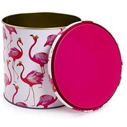 Sara Miller Biscuit Barrel Tin in Pink Flamingo Design | Cookie Storage Jar Tin Made in UK