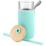 Tronco 20oz Glass Tumbler Glass Water Bottle Straw Silicone Pedestal Sleeve Bamboo Lid With Removeable Soft Insulator Sleeve - BPA Free