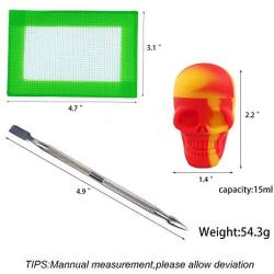 TOPJAR Wax Carving Container Set (15ml Skull Series) - Red/Yellow Nonstick Silicone Jar & Green Small Mat & Carver Tool Each 1