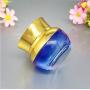 2PCS 30ml/1oz Upscale Empty Blue Glass Cream Jars Tins with Gold Lid and Inner Pad Refillable Cosmetic Container Pot Holder Portable Travel Bottles for Eye Face Cream Gel Ointments Skin Care