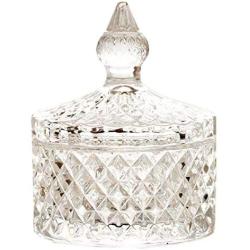 FUYU Exquisite Embossed Crystal Glass Candy Box with Lid Jewelry Storage Jar
