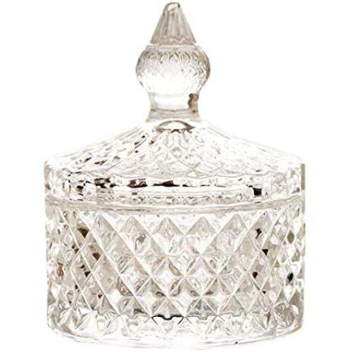 FUYU Exquisite Embossed Crystal Glass Candy Box with Lid Jewelry Storage Jar