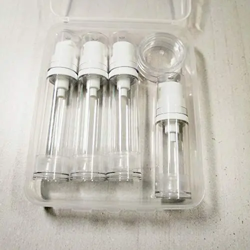 10ML3pcs + 5ML1pcs Transparent Small Ounce Plastic Empty Airless Vacuum Pump Press Bottle Jar Pot Vial Container For Cosmetic Makeup Serums Cream Lotion Travel Toiletries Liquid Toner