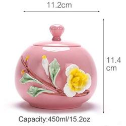 Cool Lemon 3D Flower Ceramic Ornaments Candy Snack Food Tank Jars Containers Storage Canister Lidded Cookie Jar Decorative Jar Jewelry Box for Home Decoration (Small,Pink)