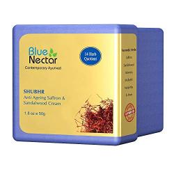 Blue Nectar Anti Aging Face Moisturizer - Natural Ayurvedic Sandalwood Saffron Cream for wrinkles and fine lines.