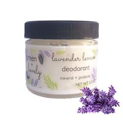 Lavender Lemon Natural Deodorant, Mineral + Probiotic Formula. Vegan. 2-oz Jar.