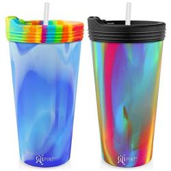 Silipint The Original Silicone Cups - 22oz Bomber Glass Set With Lids and Straws, Patented, BPA-Free, Shatter-proof Silicone Cup Drinkware (Arctic Sky & Hippy Cups, Bouncy Black Lid, Frosted Straw)