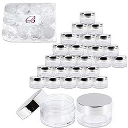 Beauticom 20g/20ml USA Acrylic Round Clear Jars with Lids for Lip Balms, Creams, Make Up, Cosmetics, Samples, Ointments (48 Pieces Jars + Silver Lids)