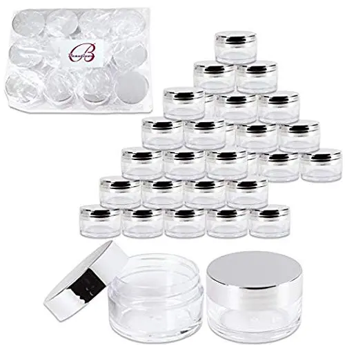 Beauticom 20g/20ml USA Acryl Runden Klare Glasbehälter mit Deckeln für Lippenbalsam, Cremes, Make-up, Kosmetik, Proben, Salben (48 Stück Behälter + Silberdeckel)