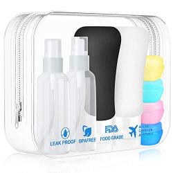 Peakally Travel Bottles -Fine Mist Spray Bottles(2pcs)&Silicone Squeeze Travel Bottles(2pcs)&Cream Jar(4pcs)& Label Sticker.For Cleaning Liquid,Toiletries.Portable,100% Guaranteed Leak Proof