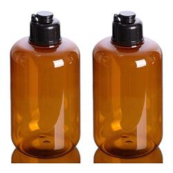 2PK (300ml/10oz) Brown Large Capacity Empty Plastic Bottle with Flip Lid Refillable Portable Makeup Holder Jars Pot Squeezing Bottle Travel Storage Sub Bottling for Lotion Liquids Emulsion Shampoo