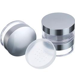 Hotop 3 Pieces 50 ml Plastic Empty Powder Case Face Powder Makeup Jar Travel Kit Blusher Cosmetic Makeup Containers with Sifter and Lids (Silver without powder puff)