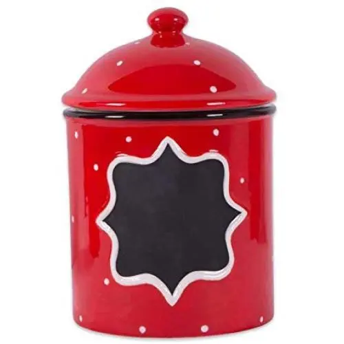 Wood & Style Premium Ceramic RED Canister Medium Poka Dot Meduim Storage