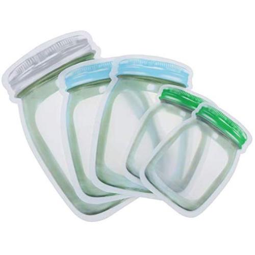 Qingsi 5 Pcs Mason Jar Zipper Bags Snack Sandwich Ziplock Bags Airtight Seal Storage Bags Leakproof Food Saver Bags for Travel Camping Picnic